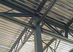 close up of steel beams holding up a steel roof